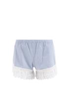 Loretta Caponi - Silvia Broderie-anglaise Striped Cotton Shorts - Womens - Blue Stripe