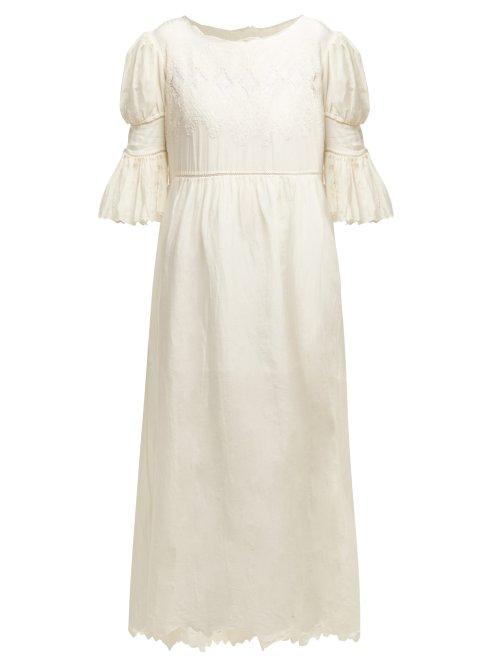 Matchesfashion.com Thierry Colson - Tita Lace Insert Cotton Blend Dress - Womens - White