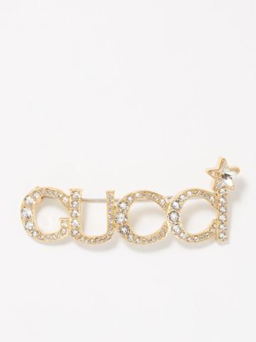 Gucci - Crystal-embellished Brooch - Womens - Crystal Gold