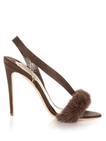 Olgana Paris L'amazone Mink-trimmed Satin Sandals