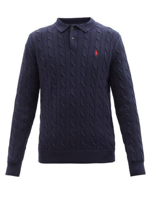 Polo Ralph Lauren - Logo-embroidered Cabled-cotton Polo Sweater - Mens - Navy