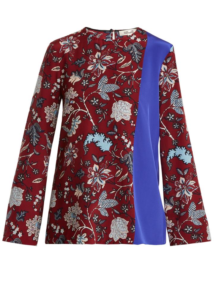Diane Von Furstenberg Contrast-panel Silk Crepe De Chine Top