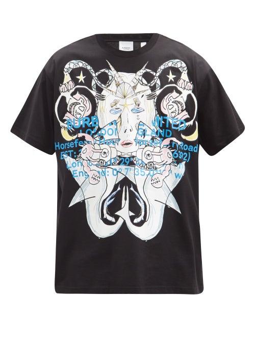 Matchesfashion.com Burberry - Illustration-print Cotton-jersey T-shirt - Mens - Black Multi