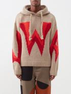 Jw Anderson - Gothic-logo Jacquard Wool Hooded Sweater - Mens - Taupe Multi