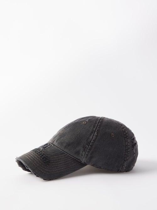 Balenciaga - Logo-embroidered Distressed Cotton Baseball Cap - Womens - Grey