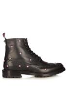 Gucci Lace-up Floral-embroidered Leather Brogue Boots