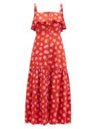 Matchesfashion.com Borgo De Nor - Florence Ruffled Polka-dot Cotton Midi Dress - Womens - Red Multi