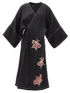 Matchesfashion.com Vita Kin - Kyoto Butterfly-embroidered Linen Wrap Dress - Womens - Black Red