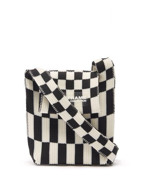 Lastframe - Mini Ichimatsu-check Ribbed-knit Cross-body Bag - Womens - Black White