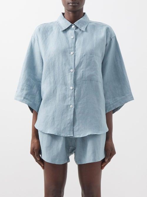 Deiji Studios - 03 Short Linen Shirt And Shorts - Womens - Light Blue