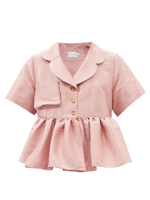 Kika Vargas - Angela Peplum-hem Silk-blend Taffeta Top - Womens - Pink