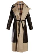 Matchesfashion.com Balenciaga - Bi Colour Tie Waist Leather And Canvas Coat - Womens - Brown Multi