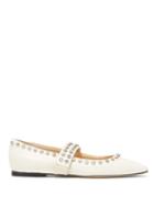 Matchesfashion.com Jimmy Choo - Minette Crystal Trimmed Leather Ballet Flats - Womens - White