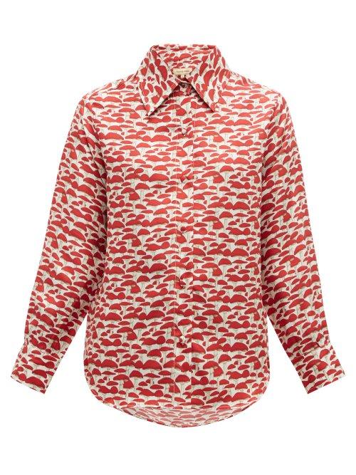 Matchesfashion.com Muzungu Sisters - Fern Mushroom Print Silk Faille Shirt - Womens - Red Multi