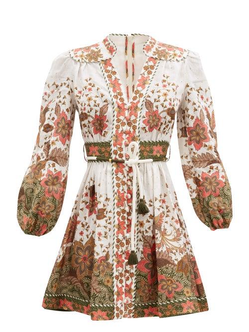 Matchesfashion.com Zimmermann - Empire Batik Floral-print Linen Dress - Womens - White Print