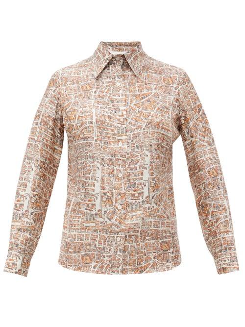 Matchesfashion.com La Prestic Ouiston - Joana Carte De Paris-print Silk Shirt - Womens - Beige Multi