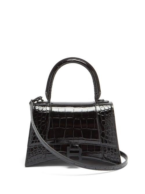 Balenciaga - Hourglass Small Crocodile-effect Leather Bag - Womens - Black