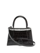Balenciaga - Hourglass Small Crocodile-effect Leather Bag - Womens - Black