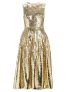 Matchesfashion.com Simone Rocha - Ruffle Hem Sequinned Midi Dress - Womens - Gold
