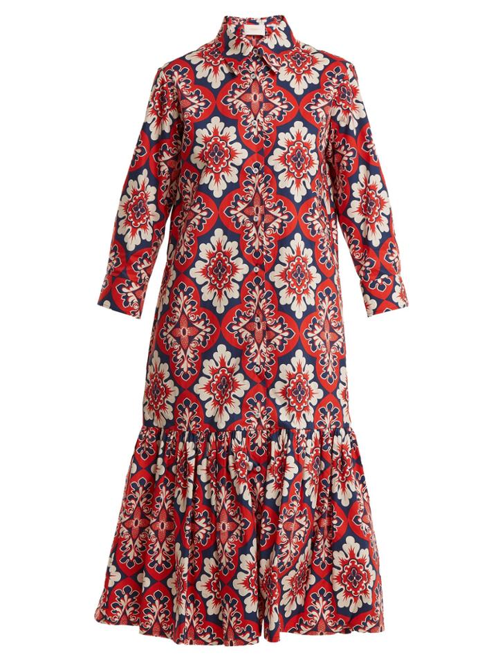 La Doublej Editions Getting My Croissant Floral-print Cotton Dress