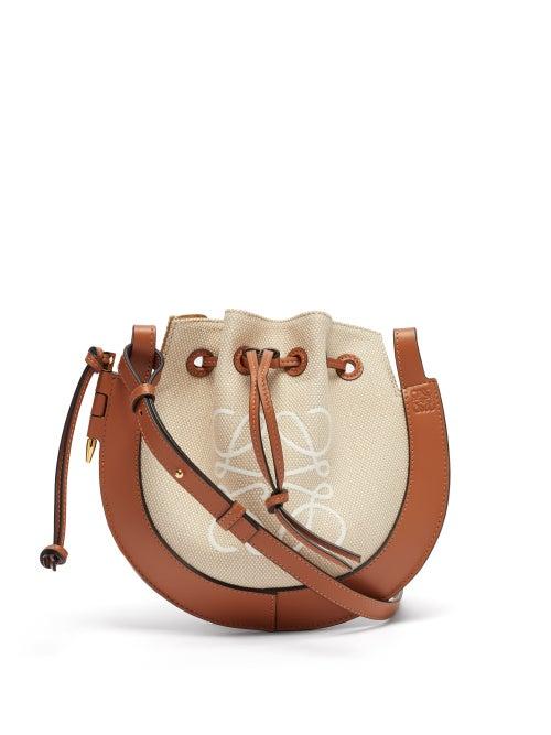 Matchesfashion.com Loewe - Horseshoe Canvas And Leather Cross-body Bag - Womens - Beige Multi