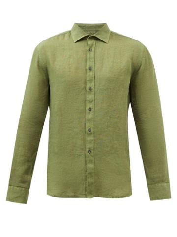 120 Lino 120% Lino - Slubbed Linen-hopsack Shirt - Mens - Khaki