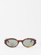 Saint Laurent Eyewear - Oval Acetate Sunglasses - Womens - Brown Multi