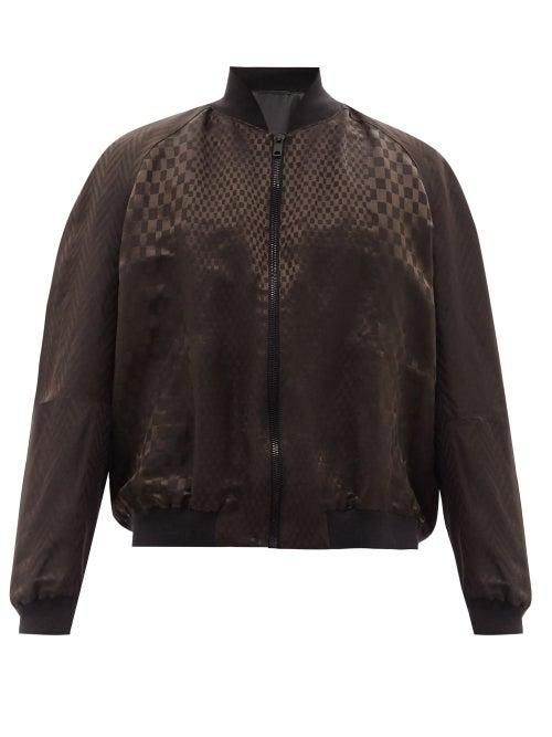 Matchesfashion.com Haider Ackermann - Check-jacquard Linen-blend Satin Bomber Jacket - Mens - Brown