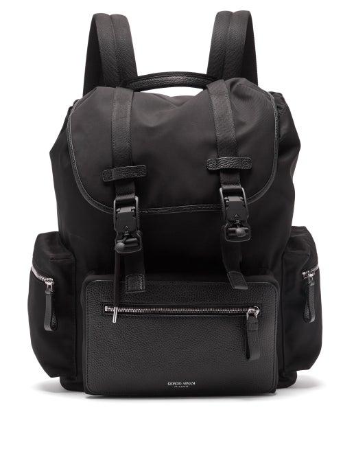 Matchesfashion.com Giorgio Armani - Foiled-logo Leather And Canvas Backpack - Mens - Black