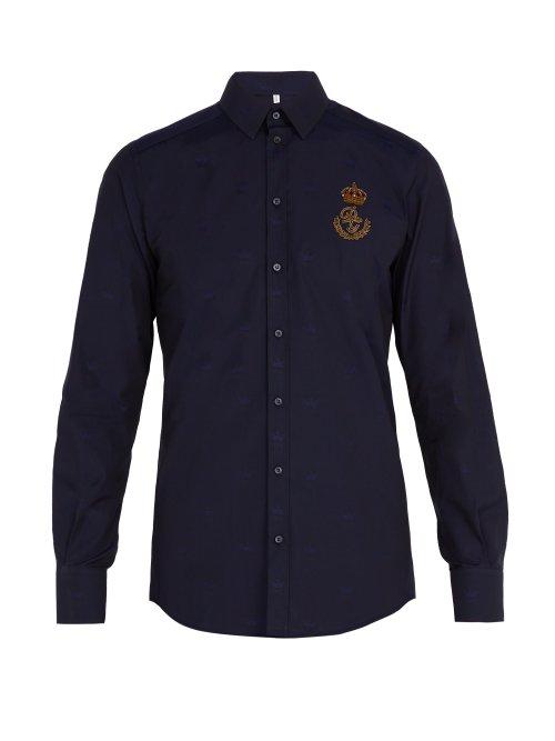 Matchesfashion.com Dolce & Gabbana - Logo Patch Cotton Shirt - Mens - Navy