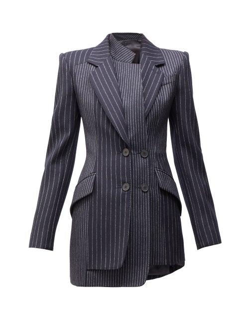 Matchesfashion.com Alexander Mcqueen - Panelled Pinstriped Twill Blazer - Womens - Navy Stripe