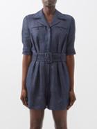 Gabriela Hearst - Walker Belted Upcycled Linen-denim Playsuit - Womens - Dark Navy