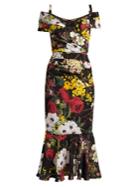 Dolce & Gabbana Floral-print Off-the-shoulder Charmeuse Dress
