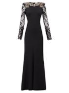 Matchesfashion.com Alexander Mcqueen - Lace-sleeve Crystal-embellished Crepe Gown - Womens - Black
