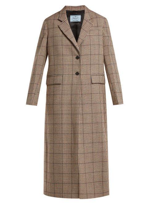 Matchesfashion.com Prada - Single Breasted Houndstooth Wool Blend Coat - Womens - Red Multi
