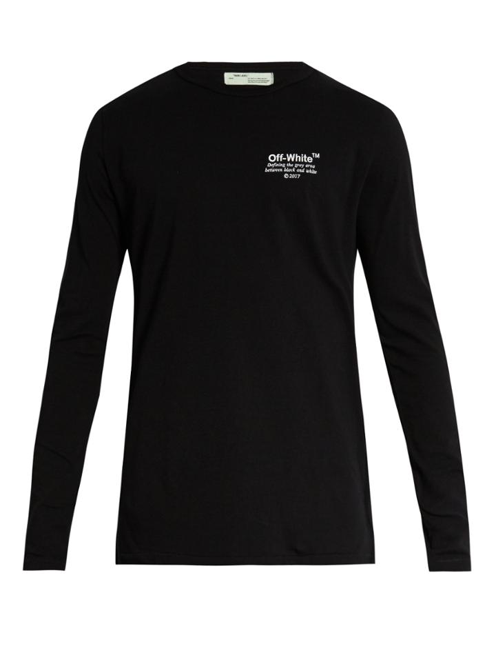 Off-white Embroidered Long-sleeved Cotton-jersey T-shirt