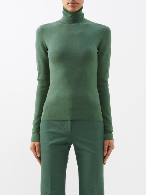 Joseph - Roll-neck Silk-blend Sweater - Womens - Dark Green