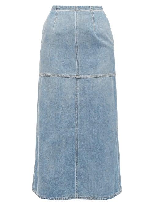 Matchesfashion.com Mm6 Maison Margiela - Back Slit Denim Midi Skirt - Womens - Light Denim