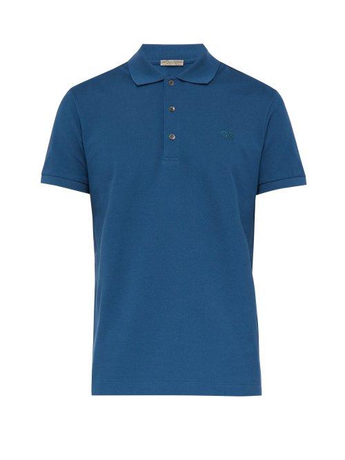 Matchesfashion.com Bottega Veneta - Logo Embroidered Polo Shirt - Mens - Blue