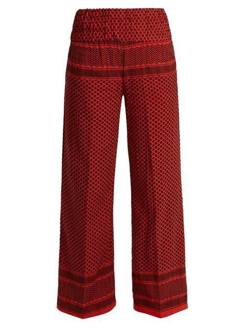 Matchesfashion.com Cecilie Copenhagen - Wide Leg Scarf Jacquard Cotton Trousers - Womens - Red