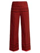 Matchesfashion.com Cecilie Copenhagen - Wide Leg Scarf Jacquard Cotton Trousers - Womens - Red