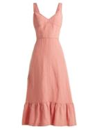 Matchesfashion.com Rebecca Taylor - Lace Up Back Linen Midi Dress - Womens - Pink
