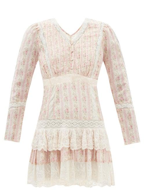 Loveshackfancy - Pirelle Floral-print Silk Mini Dress - Womens - Pink Print