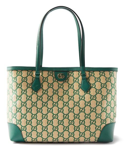 Gucci - Ophidia Mini Faux Raffia & Leather Tote Bag - Womens - Green Multi