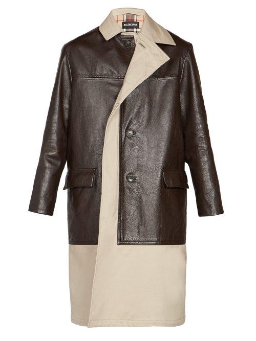 Matchesfashion.com Balenciaga - Leather Panelled Trench Coat - Mens - Dark Brown