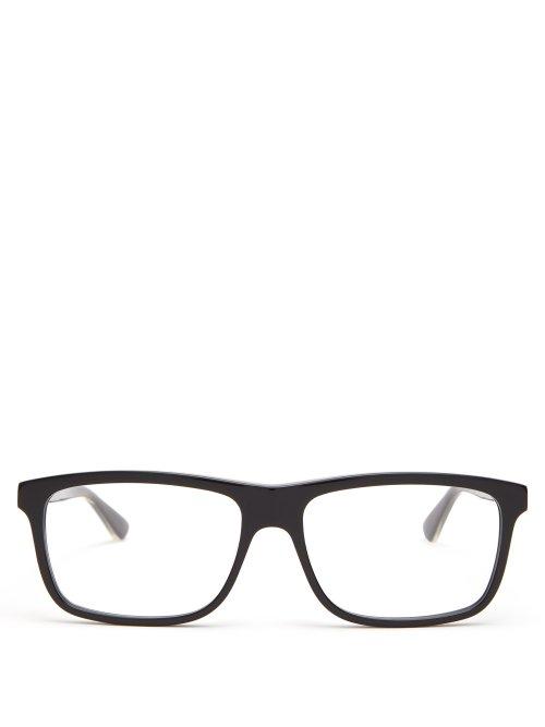 Matchesfashion.com Gucci - Web Striped Square Frame Glasses - Mens - Black