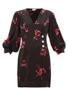 Matchesfashion.com Ganni - Crystal-embellished Floral-print Satin Wrap Dress - Womens - Black Multi