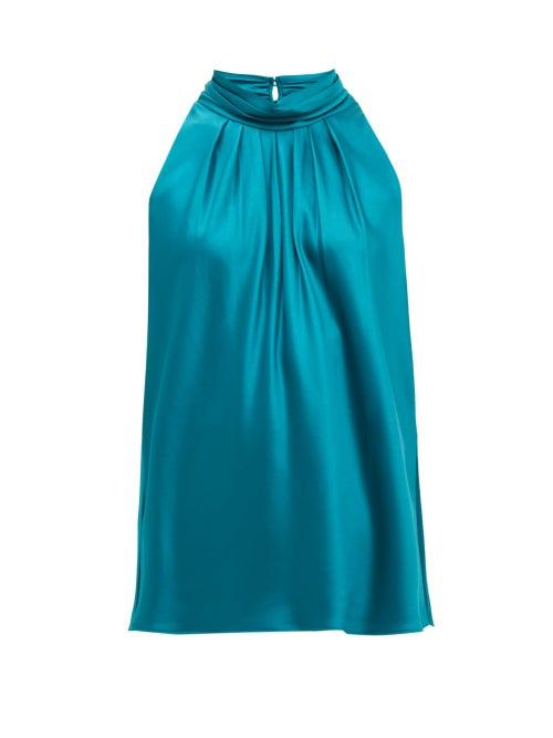 Matchesfashion.com Diane Von Furstenberg - Dove High-neck Satin Blouse - Womens - Green