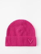 Valentino - V-logo Ribbed-cashmere Beanie Hat - Womens - Bright Pink