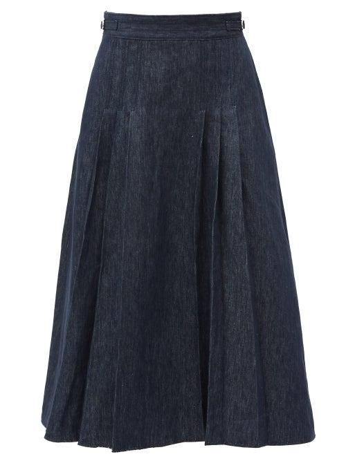 Matchesfashion.com Gabriela Hearst - Lerna Pleated Linen-denim Skirt - Womens - Denim